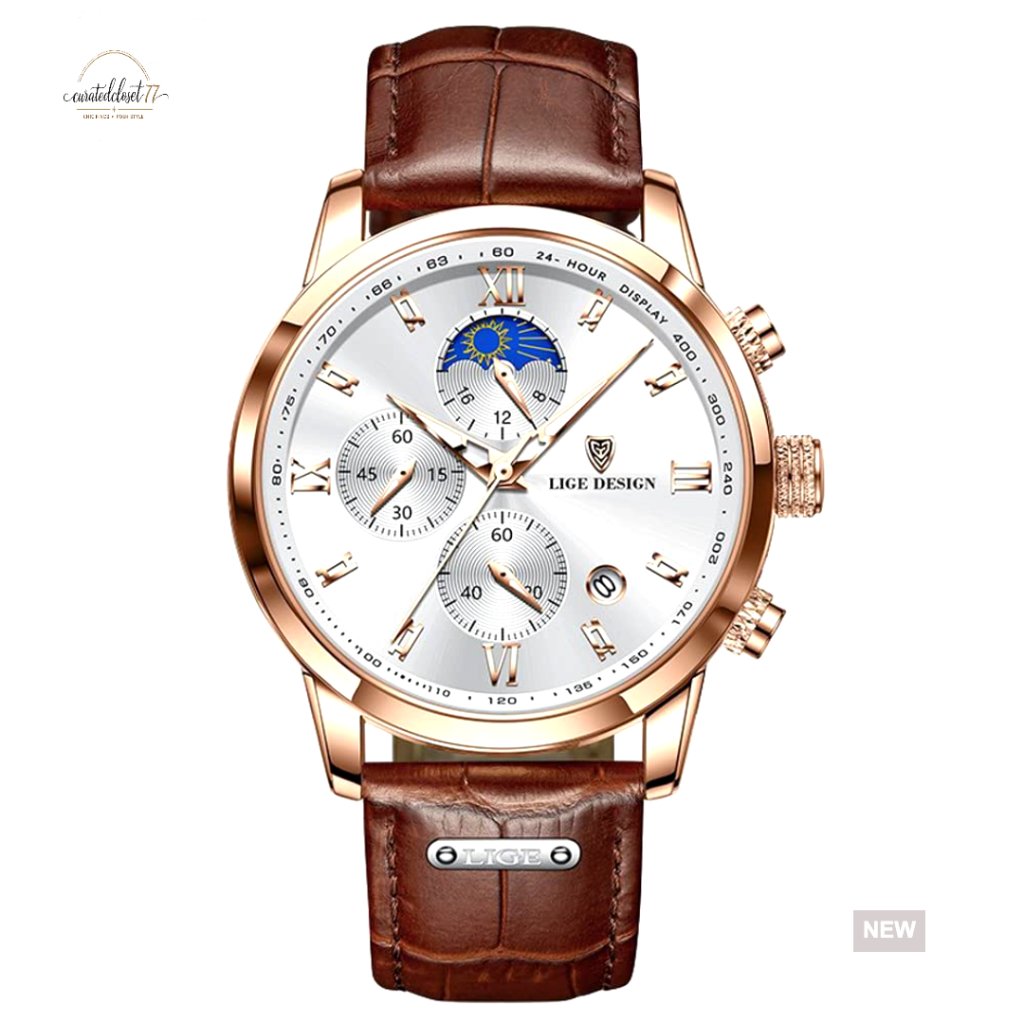 Classic Roman Numeral Chronograph Watch Waterproof Leather Band Business Casual